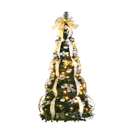 Para árvore de natal dobrável dobrável, fácil instalação, puxar para cima com decorações, luzes quentes, instalada rapidamente