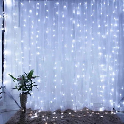 CORTINA DE LED COM 300 LUZES E 8 MODOS PARA O NATAL
