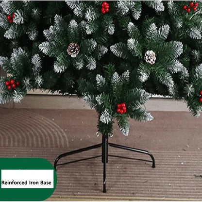 Para árvore de Natal nevosa tingida em PVC de 120 cm com pinhas e vermelha para decoração de shopping ou decoração de casa de Natal