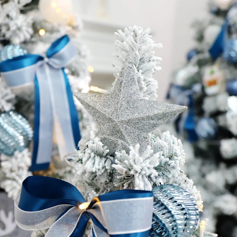 Árvore de Natal Azul e Branca com Veludo – Coberta de Neve, PVC DIY, Decoração Festiva