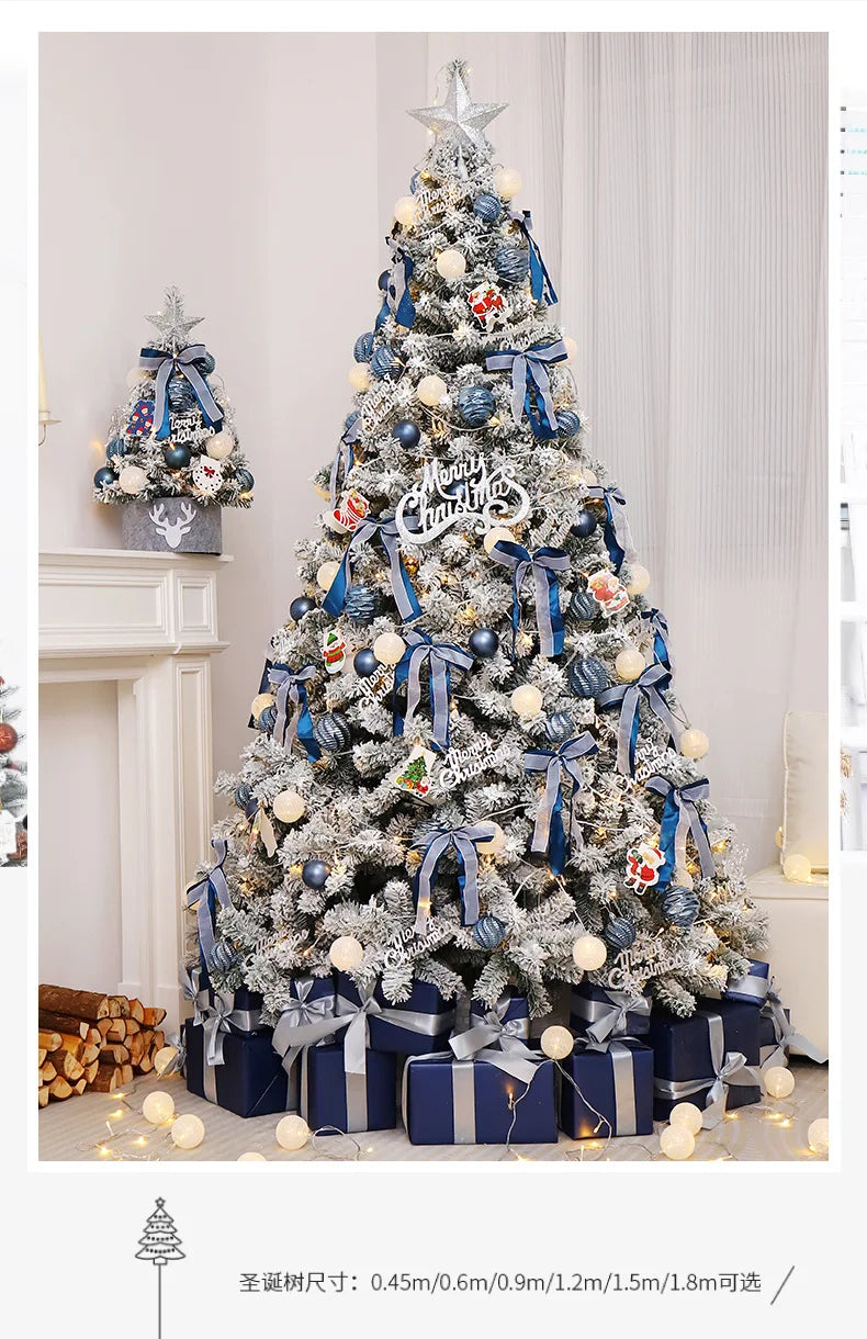 Árvore de Natal Azul e Branca com Veludo – Coberta de Neve, PVC DIY, Decoração Festiva