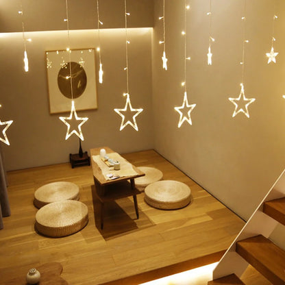 3,5M 138 LEDs Cordão de Luzes Estilo Gelo com Estrelas – Cortina de Luzes Fadas para Natal, Casamento, Casa, Festa de Aniversário e Decoração