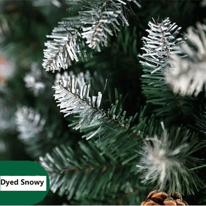 Para árvore de Natal nevosa tingida em PVC de 120 cm com pinhas e vermelha para decoração de shopping ou decoração de casa de Natal