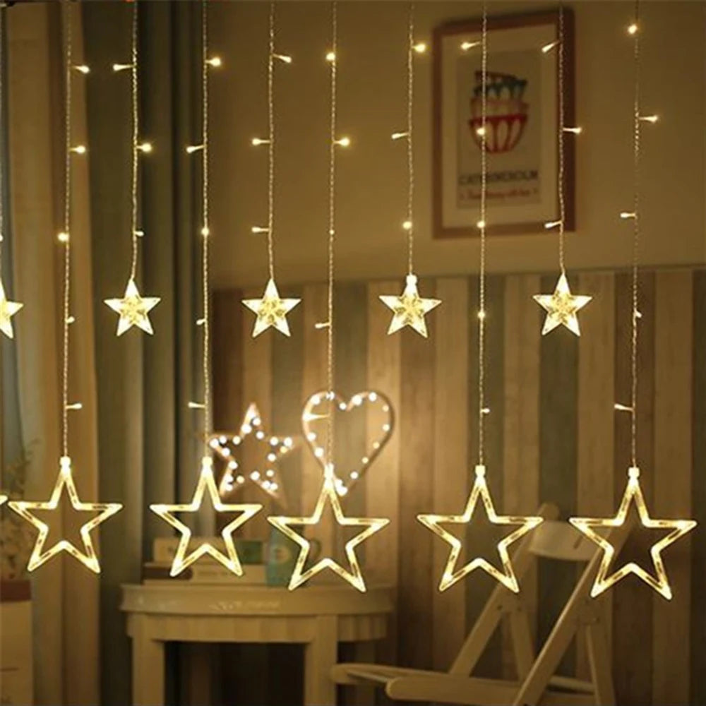 3,5M 138 LEDs Cordão de Luzes Estilo Gelo com Estrelas – Cortina de Luzes Fadas para Natal, Casamento, Casa, Festa de Aniversário e Decoração