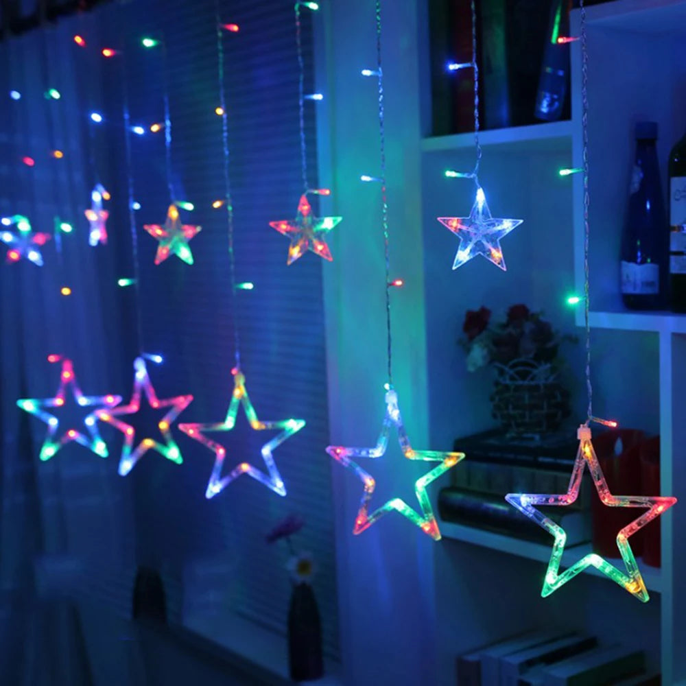 3,5M 138 LEDs Cordão de Luzes Estilo Gelo com Estrelas – Cortina de Luzes Fadas para Natal, Casamento, Casa, Festa de Aniversário e Decoração