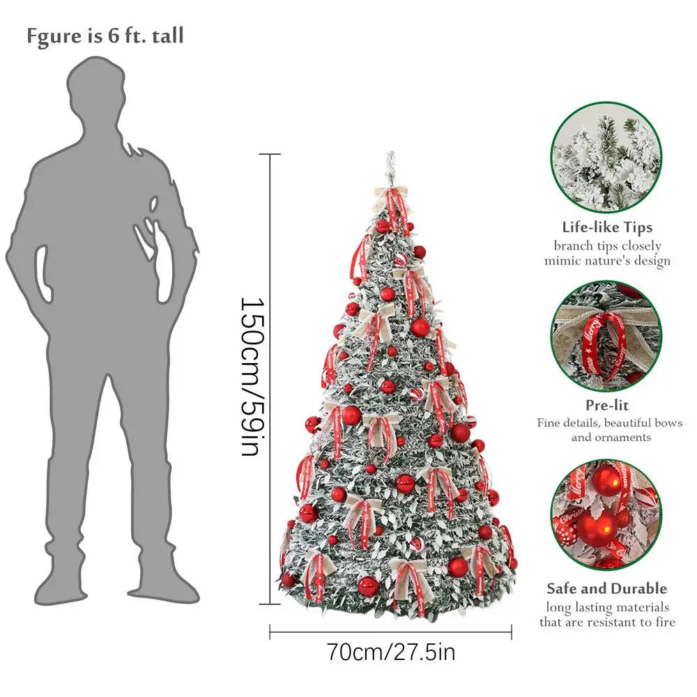 Para 1,5 m pop up árvore de natal árvore artificial telescópica com decorações decoração dobrável