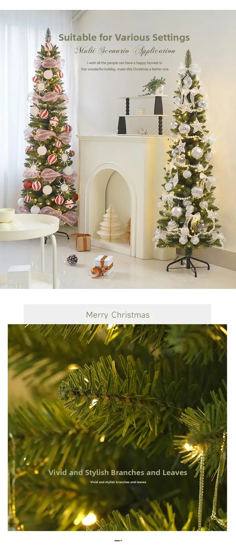 Árvore de Natal Artificial Dobrável – Design Lápis Luminoso com PVC para Decoração Festiva