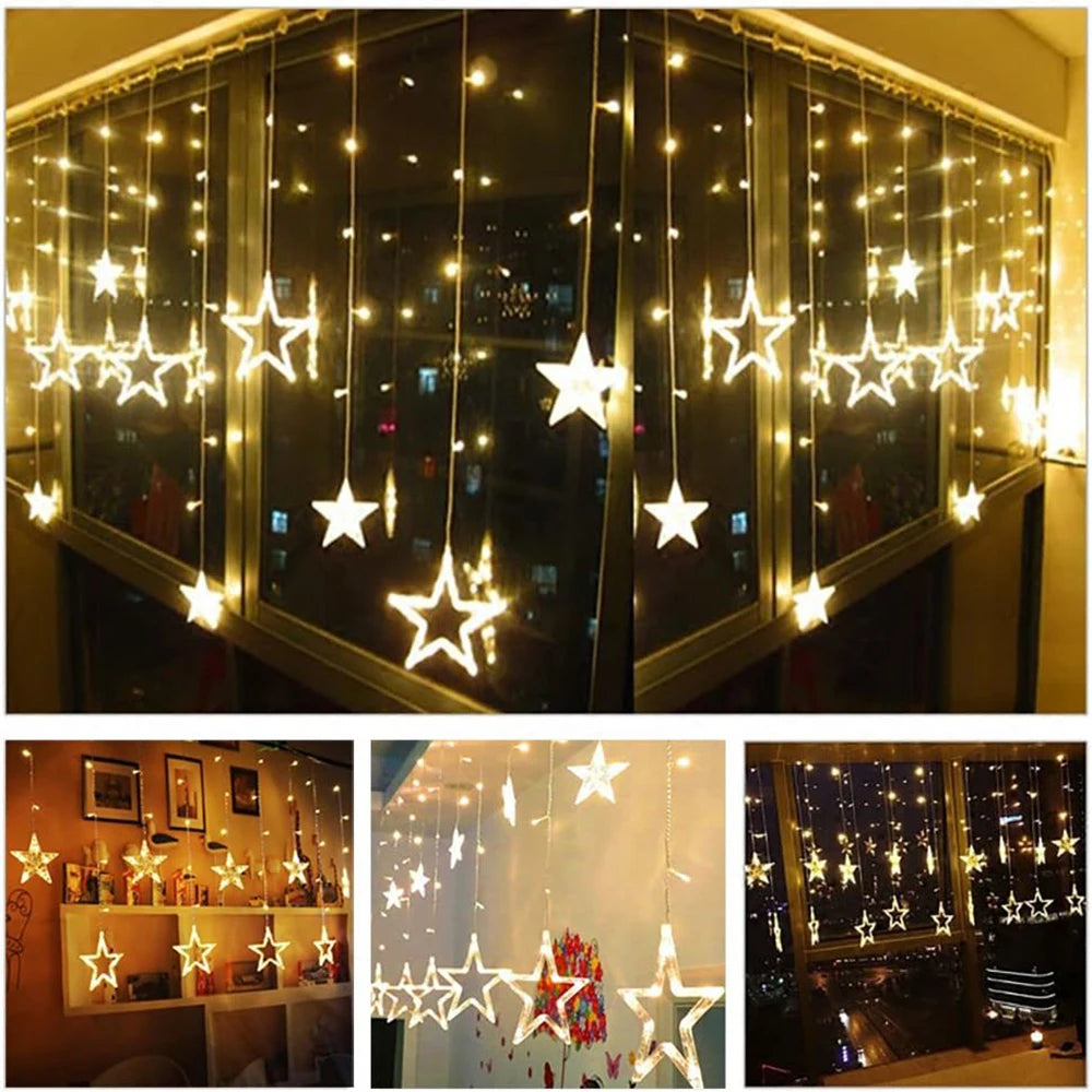 3,5M 138 LEDs Cordão de Luzes Estilo Gelo com Estrelas – Cortina de Luzes Fadas para Natal, Casamento, Casa, Festa de Aniversário e Decoração