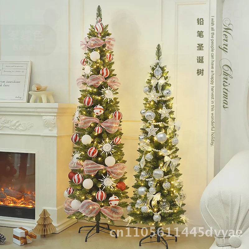 Árvore de Natal Artificial Dobrável – Design Lápis Luminoso com PVC para Decoração Festiva