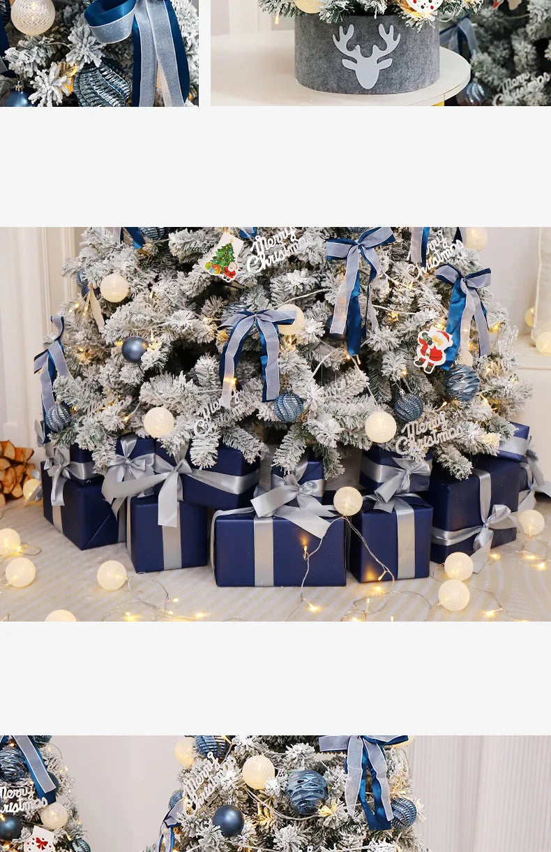 Árvore de Natal Azul e Branca com Veludo – Coberta de Neve, PVC DIY, Decoração Festiva