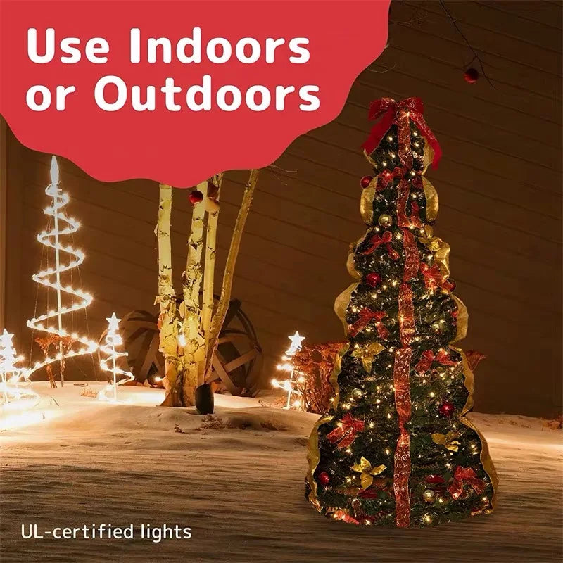 Para árvore de natal dobrável dobrável, fácil instalação, puxar para cima com decorações, luzes quentes, instalada rapidamente