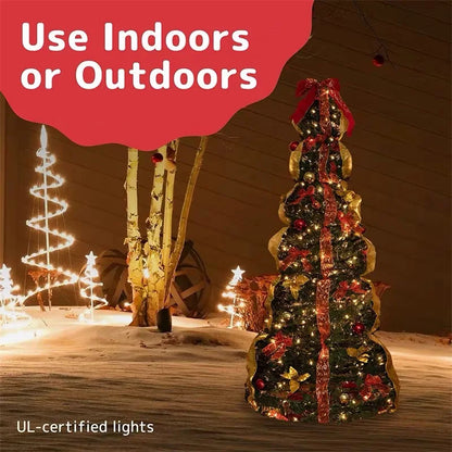 Para árvore de natal dobrável dobrável, fácil instalação, puxar para cima com decorações, luzes quentes, instalada rapidamente