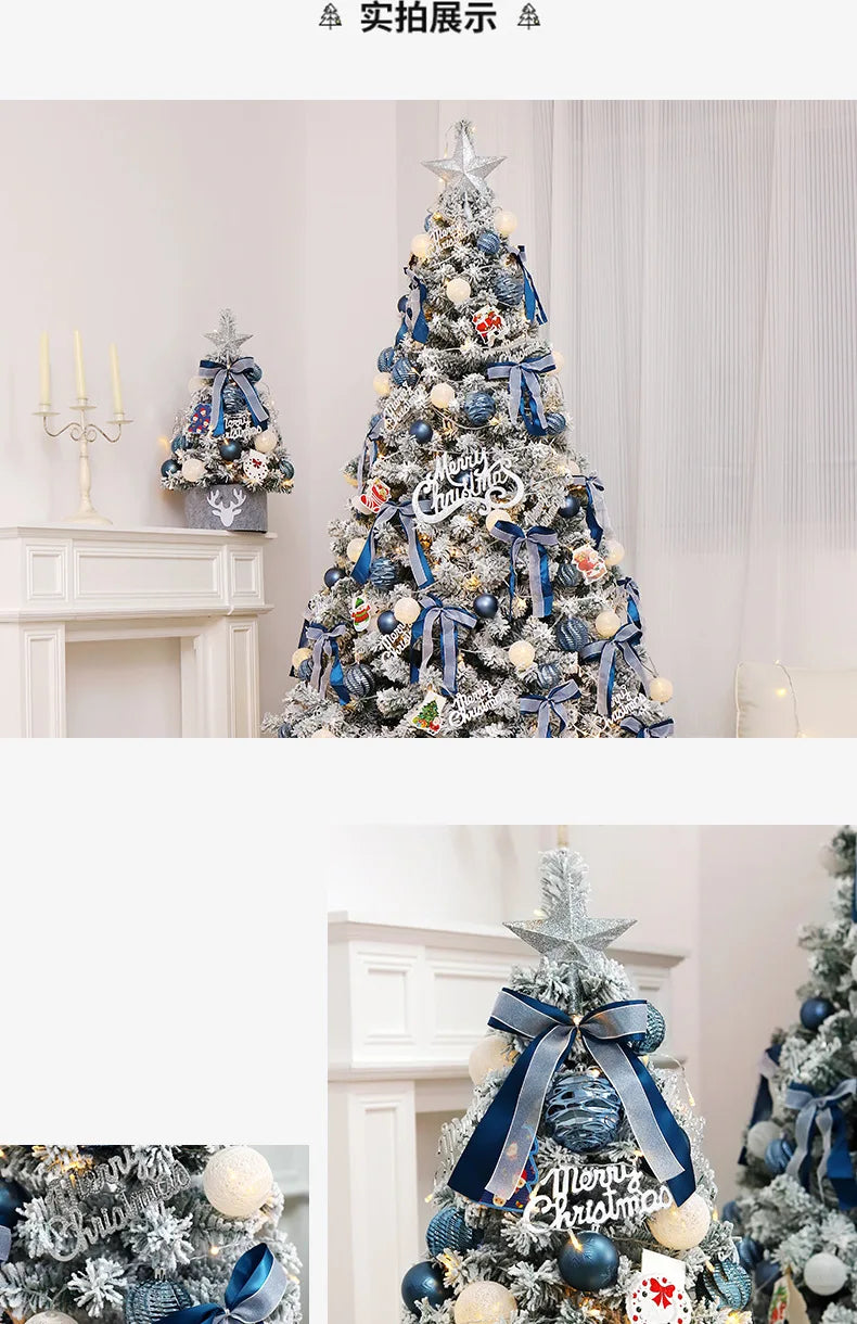 Árvore de Natal Azul e Branca com Veludo – Coberta de Neve, PVC DIY, Decoração Festiva