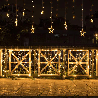 3,5M 138 LEDs Cordão de Luzes Estilo Gelo com Estrelas – Cortina de Luzes Fadas para Natal, Casamento, Casa, Festa de Aniversário e Decoração