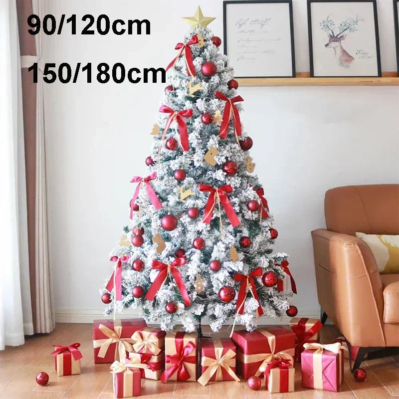 Para 90/120/150/180cm conjunto de decoração de árvore de natal branco ornamentos de árvores de natal neve festa de ano novo feriado ao ar livre casa