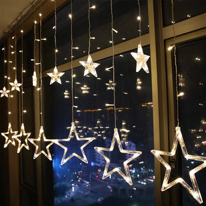 3,5M 138 LEDs Cordão de Luzes Estilo Gelo com Estrelas – Cortina de Luzes Fadas para Natal, Casamento, Casa, Festa de Aniversário e Decoração