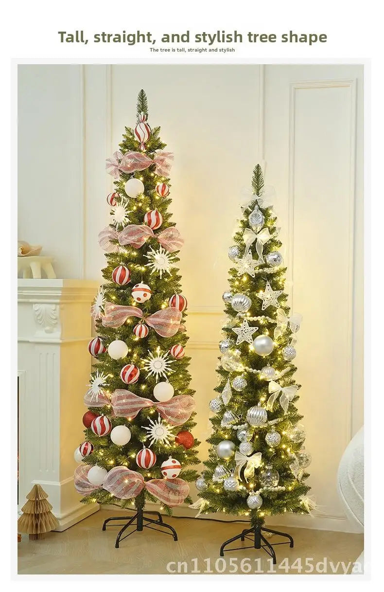 Árvore de Natal Artificial Dobrável – Design Lápis Luminoso com PVC para Decoração Festiva