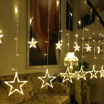 3,5M 138 LEDs Cordão de Luzes Estilo Gelo com Estrelas – Cortina de Luzes Fadas para Natal, Casamento, Casa, Festa de Aniversário e Decoração
