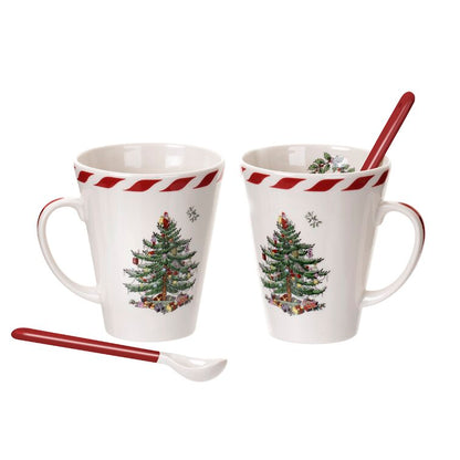 Kit 02 Canecas + 02 Colheres  - Estampa Árvore de Natal