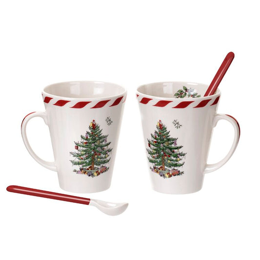 Kit 02 Canecas + 02 Colheres  - Estampa Árvore de Natal