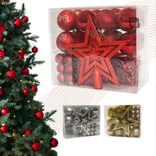 Kit 44 Enfeites Para Árvore de Natal Estrela Bolas Festão Cordão Pérolas Decoração Natalina