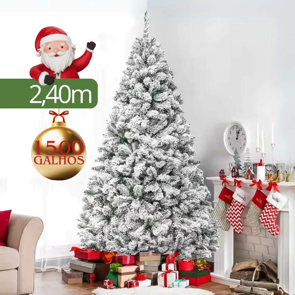 Árvore Natal 2,40m Pinheiro Nevada Luxo 1500 Galhos Cheia
