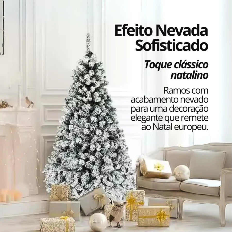 Árvore Natal 2,40m Pinheiro Nevada Luxo 1500 Galhos Cheia