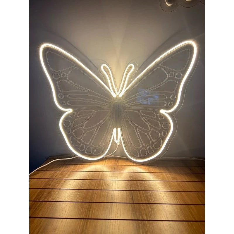 Borboleta led neon 3d 50x35cm em acrilico