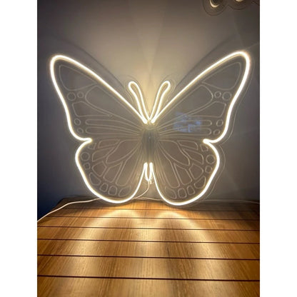 Borboleta led neon 3d 50x35cm em acrilico